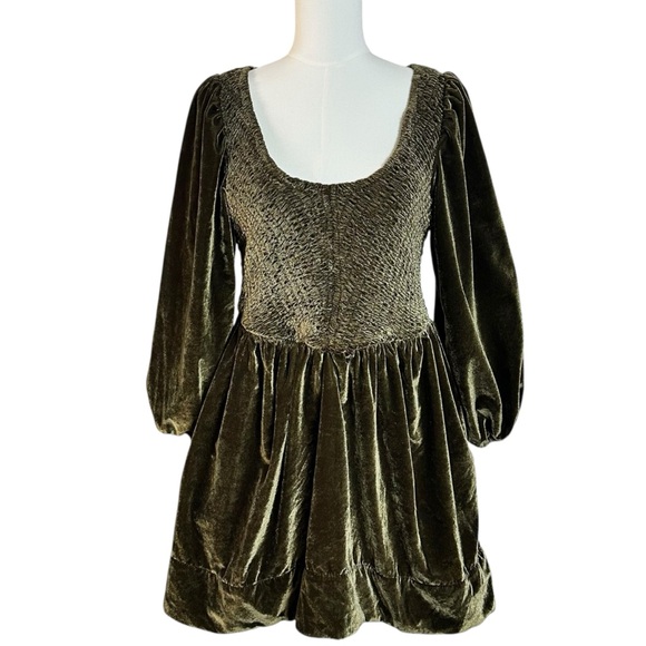 Free People Farrier Velvet Mini Dress in Brown Bear Size Small Holidays Winter - Picture 7 of 11